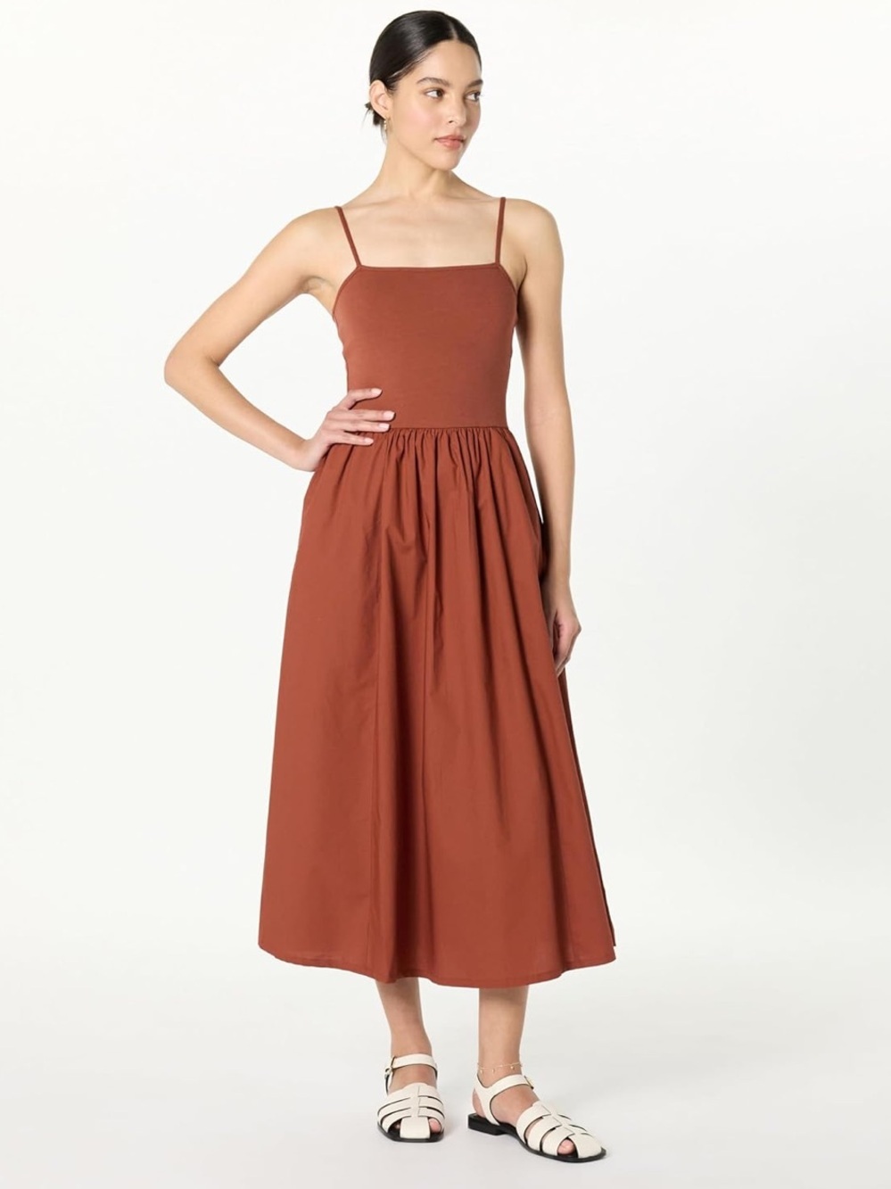 The Drop Robyn Spaghetti Strap Midi Dress Burnt Henna XL